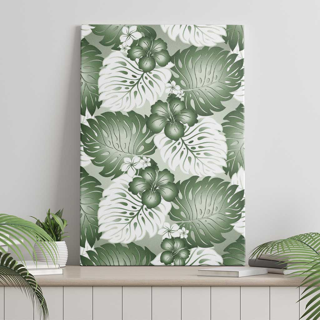 Sage Green Aloha Hawaii Canvas Wall Art Monstera Hibiscus Plumeria Seamless Vibes - Polynesian Pride