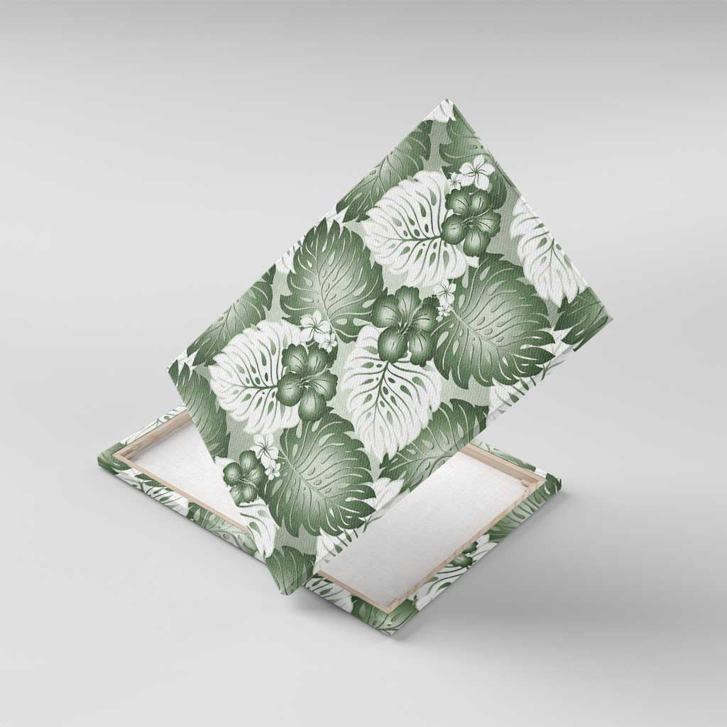 Sage Green Aloha Hawaii Canvas Wall Art Monstera Hibiscus Plumeria Seamless Vibes - Polynesian Pride
