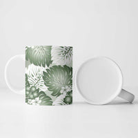 Sage Green Aloha Hawaii Ceramic Mug Monstera Hibiscus Plumeria Seamless Vibes - Polynesian Pride