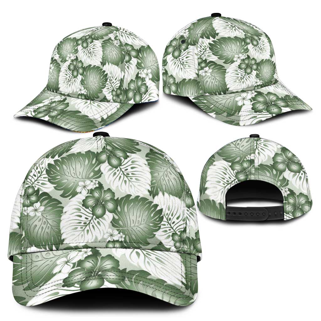 Sage Green Aloha Hawaii Classic Cap Monstera Hibiscus Plumeria Seamless Vibes - Polynesian Pride