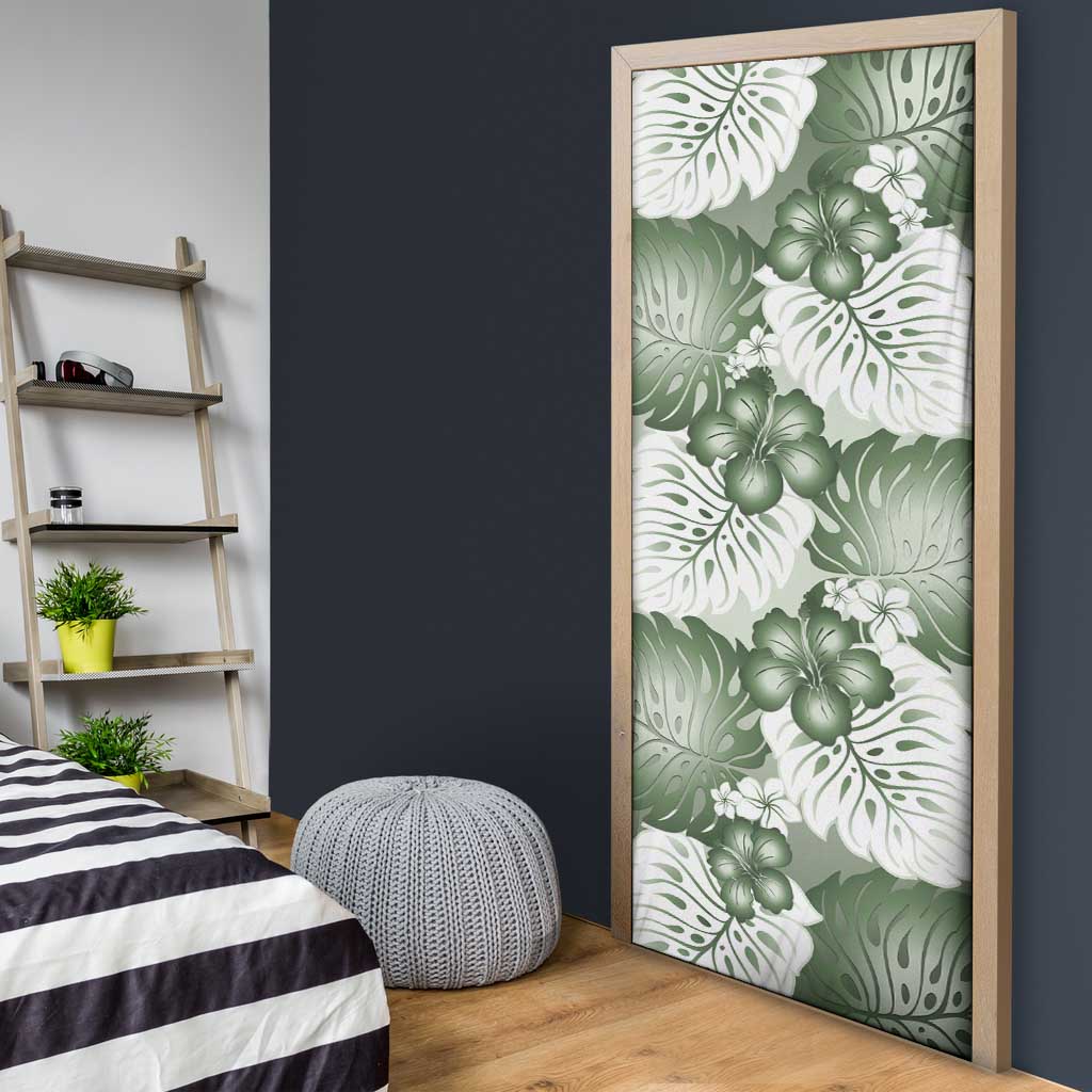 Sage Green Aloha Hawaii Door Cover Monstera Hibiscus Plumeria Seamless Vibes - Polynesian Pride