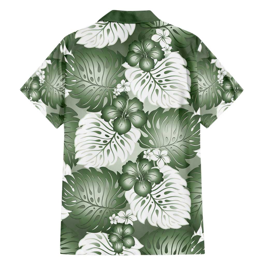 Sage Green Aloha Hawaii Family Matching Long Sleeve Bodycon Dress and Hawaiian Shirt Monstera Hibiscus Plumeria Seamless Vibes - Polynesian Pride