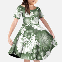 Sage Green Aloha Hawaii Family Matching Mermaid Dress and Hawaiian Shirt Monstera Hibiscus Plumeria Seamless Vibes - Polynesian Pride
