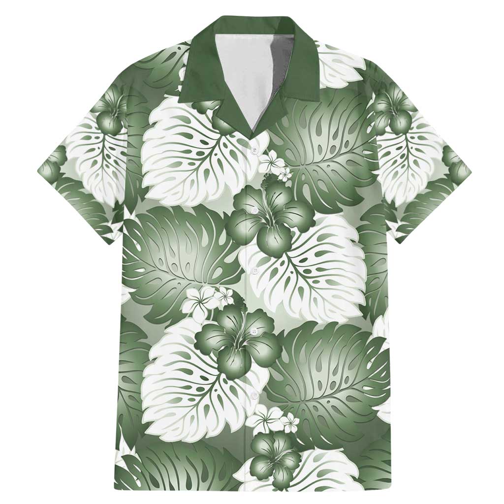Sage Green Aloha Hawaii Family Matching Mermaid Dress and Hawaiian Shirt Monstera Hibiscus Plumeria Seamless Vibes - Polynesian Pride