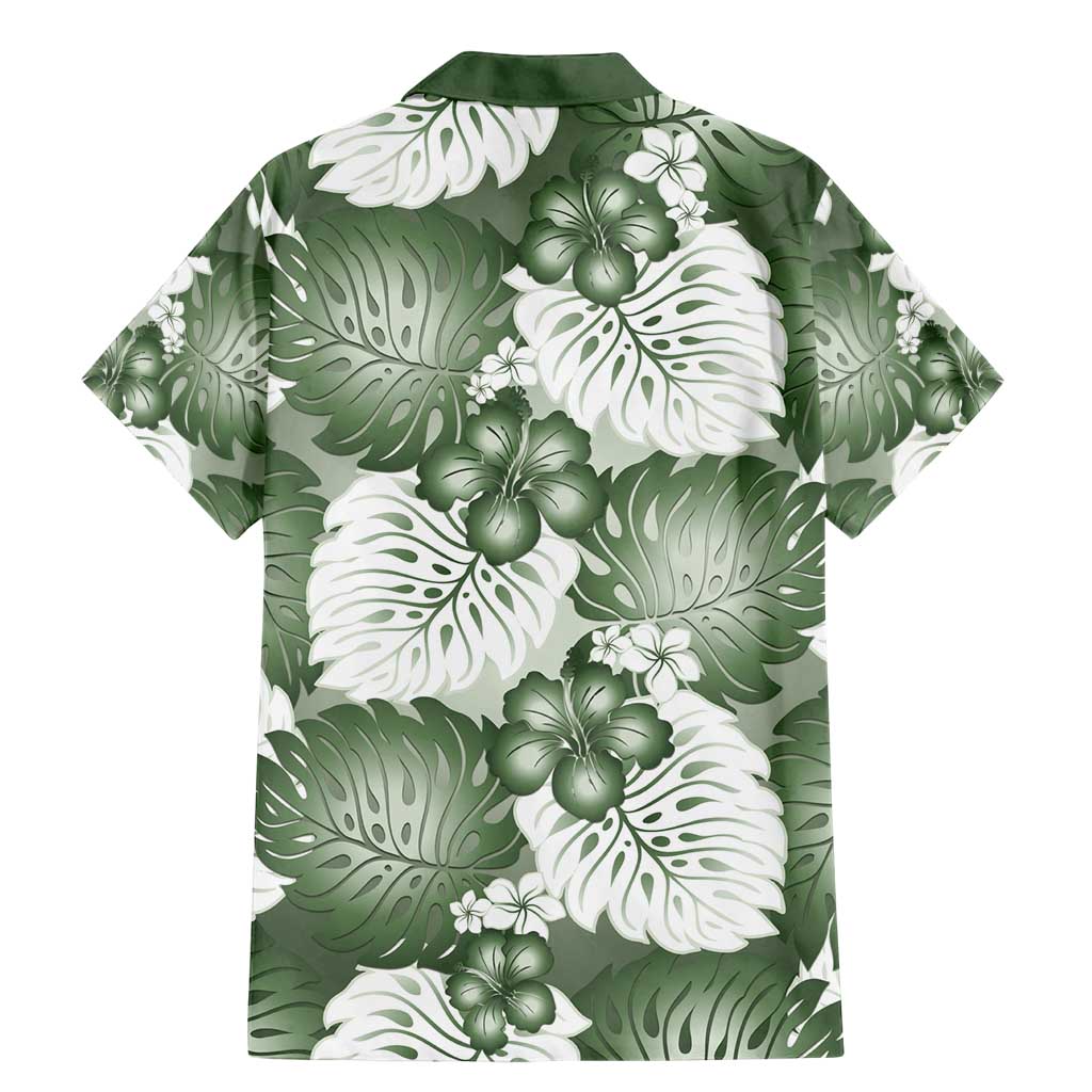 Sage Green Aloha Hawaii Family Matching Mermaid Dress and Hawaiian Shirt Monstera Hibiscus Plumeria Seamless Vibes - Polynesian Pride