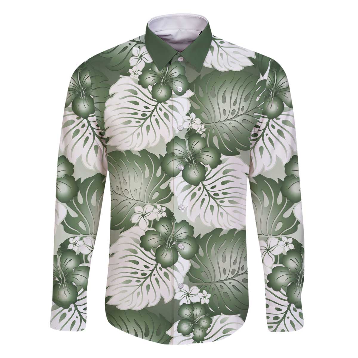 Sage Green Aloha Hawaii Family Matching Off The Shoulder Long Sleeve Dress and Hawaiian Shirt Monstera Hibiscus Plumeria Seamless Vibes - Polynesian Pride