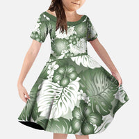 Sage Green Aloha Hawaii Family Matching Off Shoulder Maxi Dress and Hawaiian Shirt Monstera Hibiscus Plumeria Seamless Vibes - Polynesian Pride