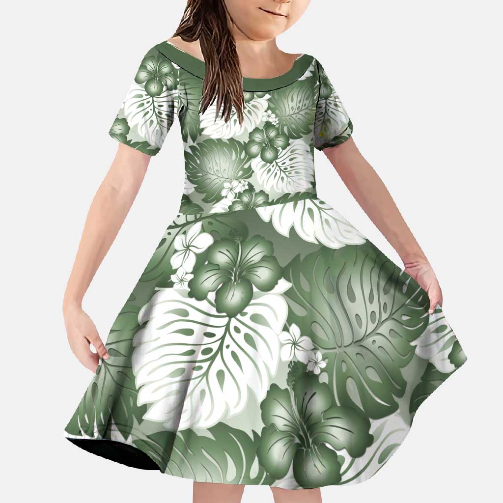 Sage Green Aloha Hawaii Family Matching Summer Maxi Dress and Hawaiian Shirt Monstera Hibiscus Plumeria Seamless Vibes - Polynesian Pride