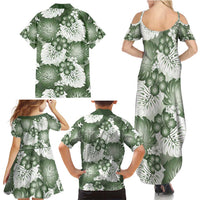 Sage Green Aloha Hawaii Family Matching Summer Maxi Dress and Hawaiian Shirt Monstera Hibiscus Plumeria Seamless Vibes - Polynesian Pride