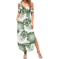 Sage Green Aloha Hawaii Family Matching Summer Maxi Dress and Hawaiian Shirt Monstera Hibiscus Plumeria Seamless Vibes - Polynesian Pride
