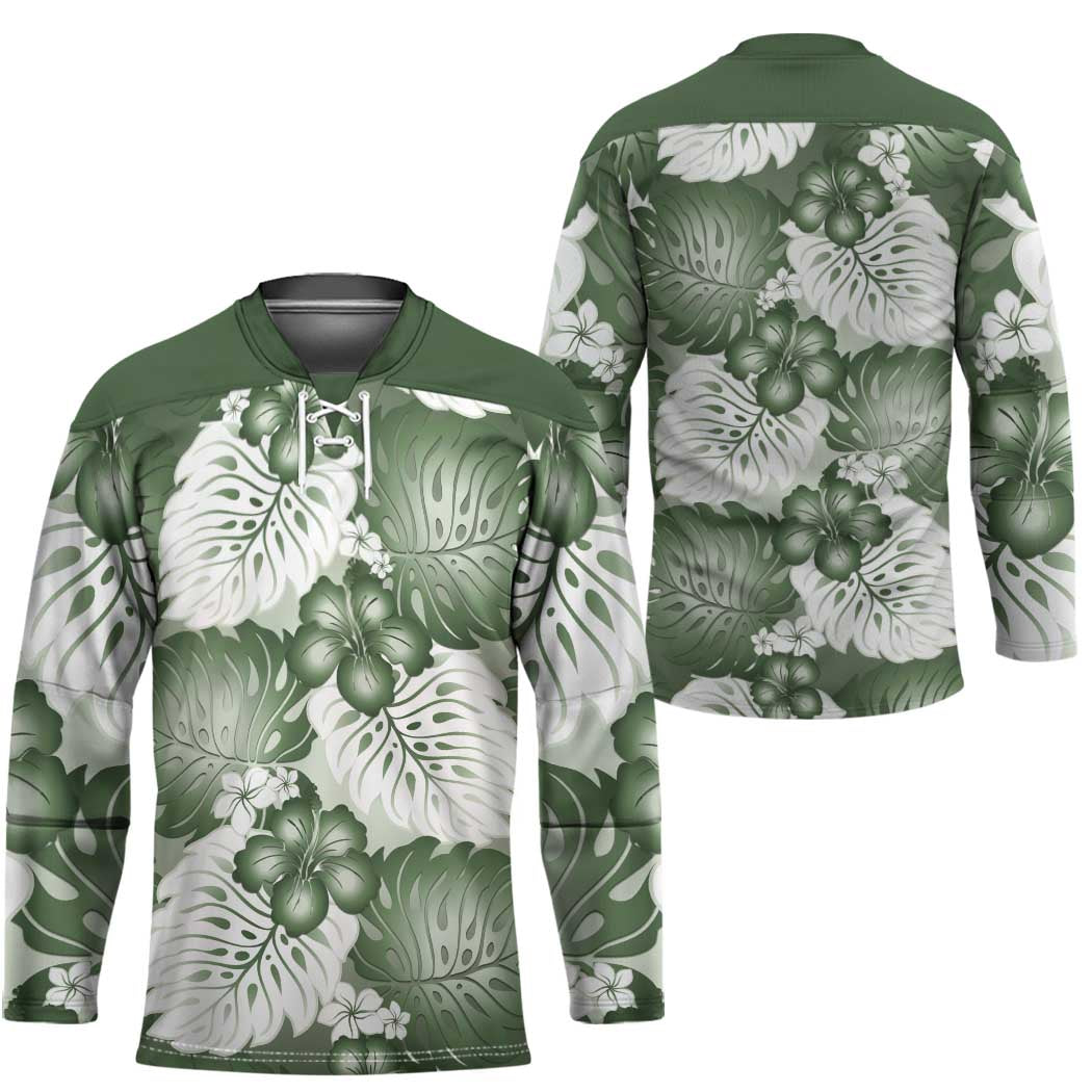 Sage Green Aloha Hawaii Hockey Jersey Monstera Hibiscus Plumeria Seamless Vibes LT14 - Polynesian Pride