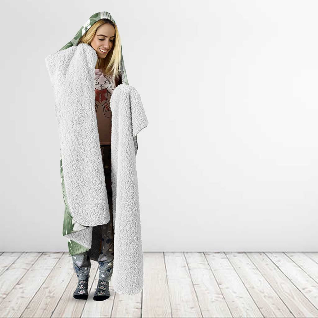 Sage Green Aloha Hawaii Hooded Blanket Monstera Hibiscus Plumeria Seamless Vibes - Polynesian Pride