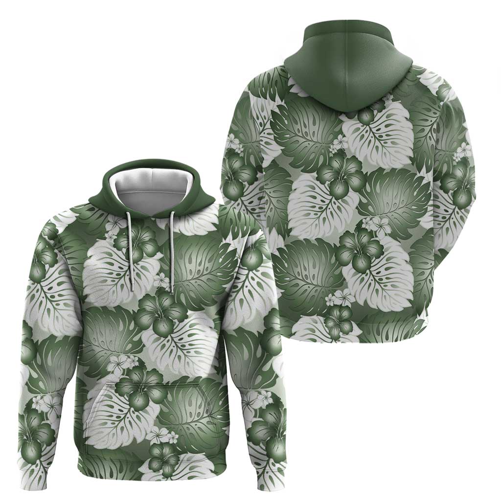 Sage Green Aloha Hawaii Hoodie Monstera Hibiscus Plumeria Seamless Vibes - Polynesian Pride