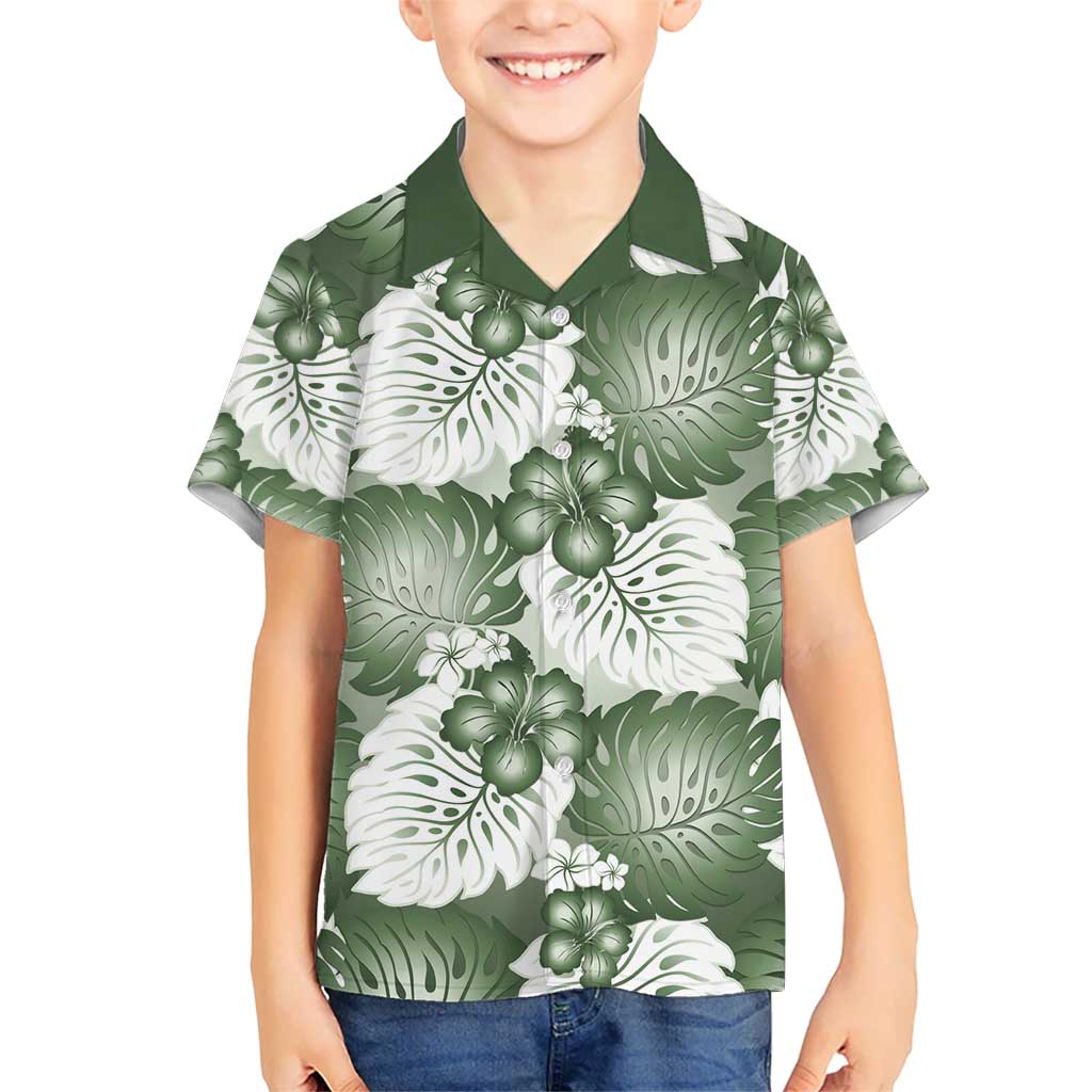 Sage Green Aloha Hawaii Kid Hawaiian Shirt Monstera Hibiscus Plumeria Seamless Vibes - Polynesian Pride