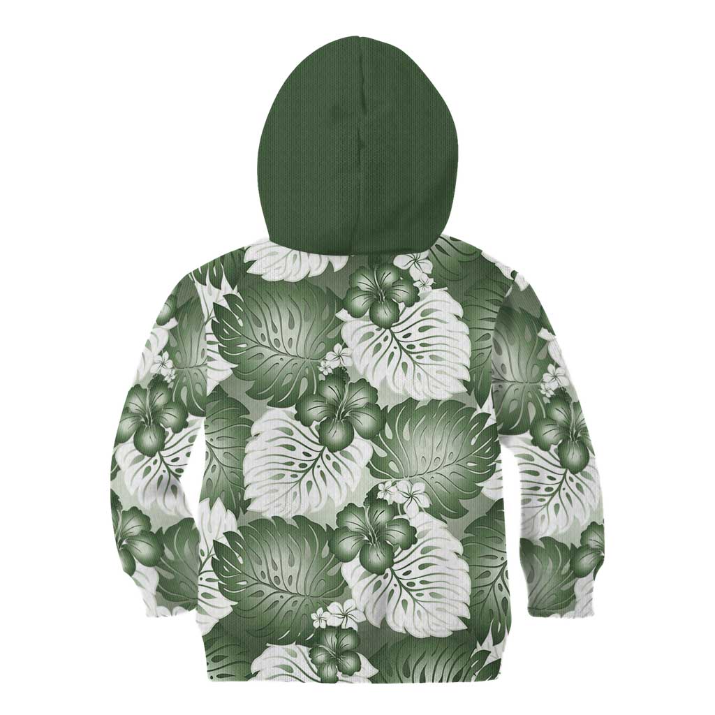 Sage Green Aloha Hawaii Kid Hoodie Monstera Hibiscus Plumeria Seamless Vibes - Polynesian Pride