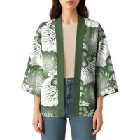 Sage Green Aloha Hawaii Kimono Monstera Hibiscus Plumeria Seamless Vibes - Polynesian Pride