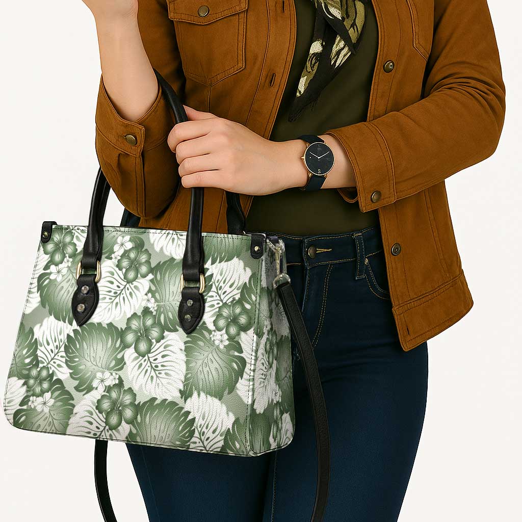 Sage Green Aloha Hawaii Leather Bag Monstera Hibiscus Plumeria Seamless Vibes - Polynesian Pride