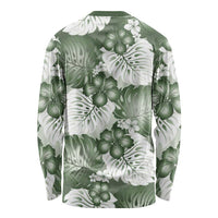 Sage Green Aloha Hawaii Long Sleeve Shirt Monstera Hibiscus Plumeria Seamless Vibes - Polynesian Pride
