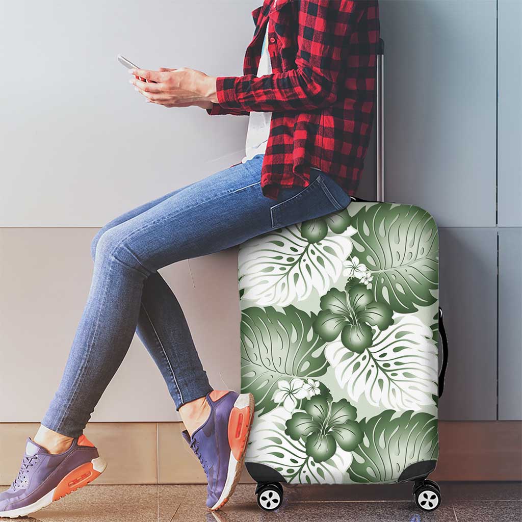 Sage Green Aloha Hawaii Luggage Cover Monstera Hibiscus Plumeria Seamless Vibes - Polynesian Pride