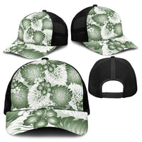 Sage Green Aloha Hawaii Mesh Trucker Cap Monstera Hibiscus Plumeria Seamless Vibes - Polynesian Pride