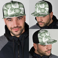 Sage Green Aloha Hawaii Mesh Trucker Cap Monstera Hibiscus Plumeria Seamless Vibes - Polynesian Pride