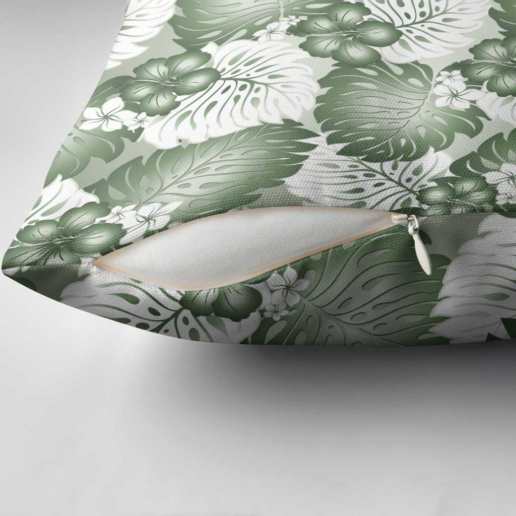 Sage Green Aloha Hawaii Pillow Cover Monstera Hibiscus Plumeria Seamless Vibes - Polynesian Pride