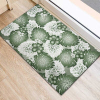Sage Green Aloha Hawaii Rubber Doormat Monstera Hibiscus Plumeria Seamless Vibes - Polynesian Pride
