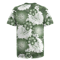Sage Green Aloha Hawaii Rugby Jersey Monstera Hibiscus Plumeria Seamless Vibes - Polynesian Pride