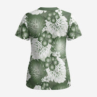 Sage Green Aloha Hawaii Scrub Top Monstera Hibiscus Plumeria Seamless Vibes - Polynesian Pride