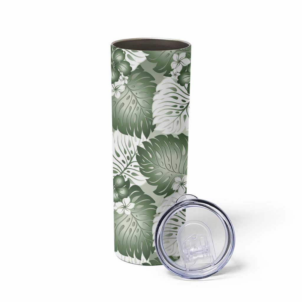 Sage Green Aloha Hawaii Skinny Tumbler Monstera Hibiscus Plumeria Seamless Vibes - Polynesian Pride
