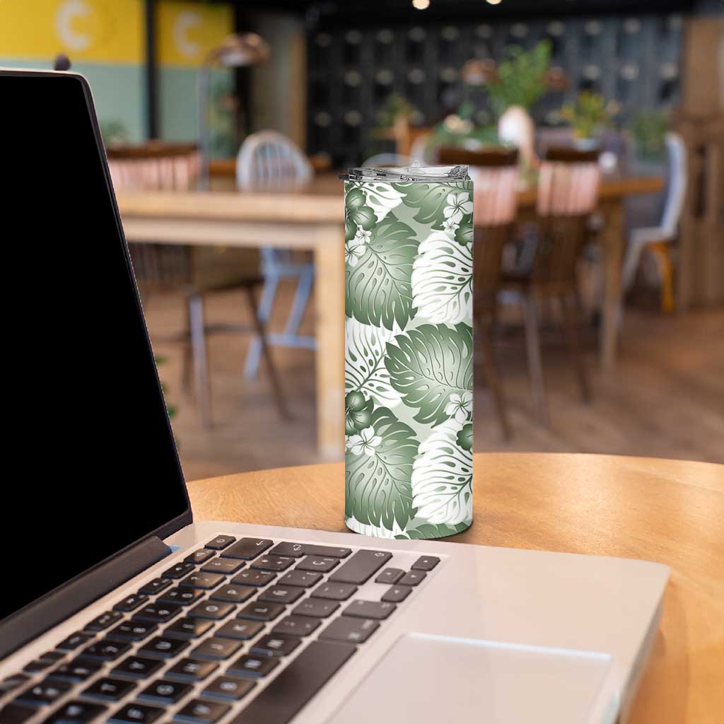 Sage Green Aloha Hawaii Skinny Tumbler Monstera Hibiscus Plumeria Seamless Vibes - Polynesian Pride