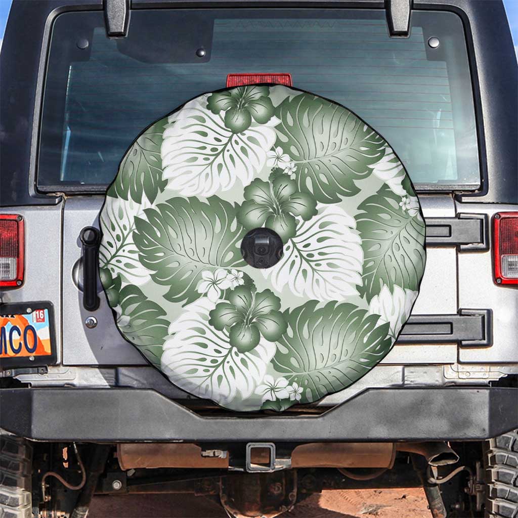 Sage Green Aloha Hawaii Spare Tire Cover Monstera Hibiscus Plumeria Seamless Vibes - Polynesian Pride