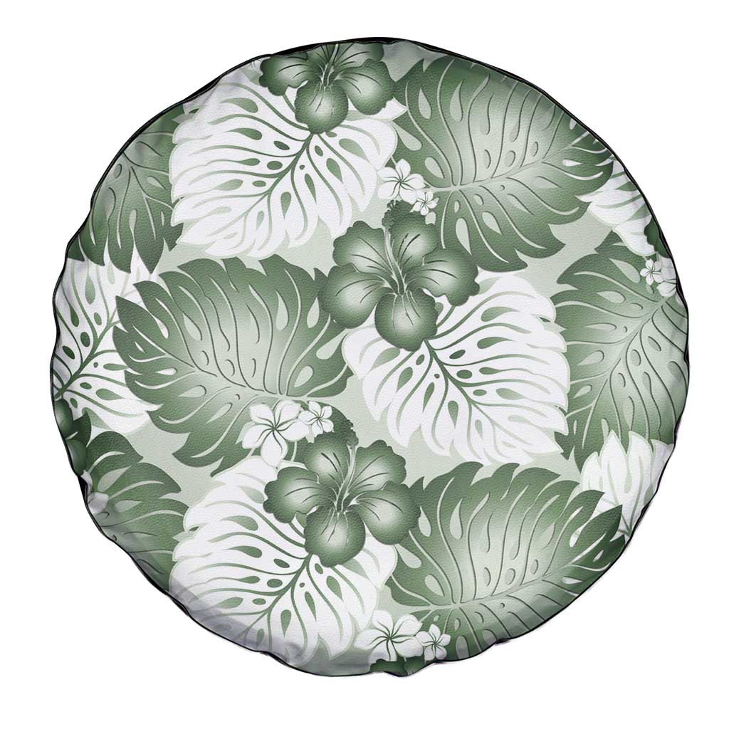 Sage Green Aloha Hawaii Spare Tire Cover Monstera Hibiscus Plumeria Seamless Vibes - Polynesian Pride