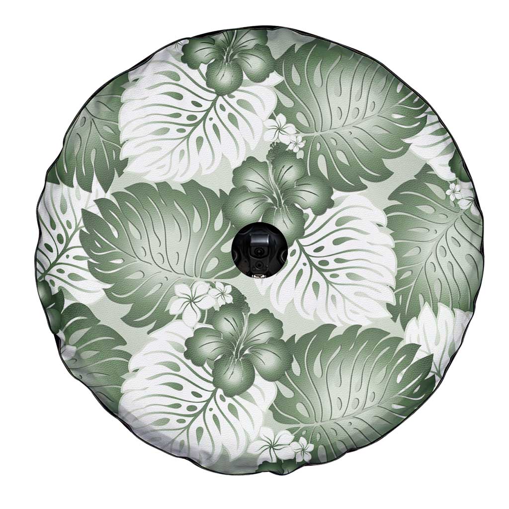 Sage Green Aloha Hawaii Spare Tire Cover Monstera Hibiscus Plumeria Seamless Vibes - Polynesian Pride