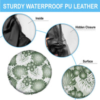 Sage Green Aloha Hawaii Spare Tire Cover Monstera Hibiscus Plumeria Seamless Vibes - Polynesian Pride