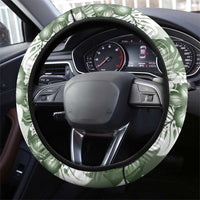 Sage Green Aloha Hawaii Steering Wheel Cover Monstera Hibiscus Plumeria Seamless Vibes - Polynesian Pride