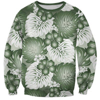 Sage Green Aloha Hawaii Sweatshirt Monstera Hibiscus Plumeria Seamless Vibes - Polynesian Pride