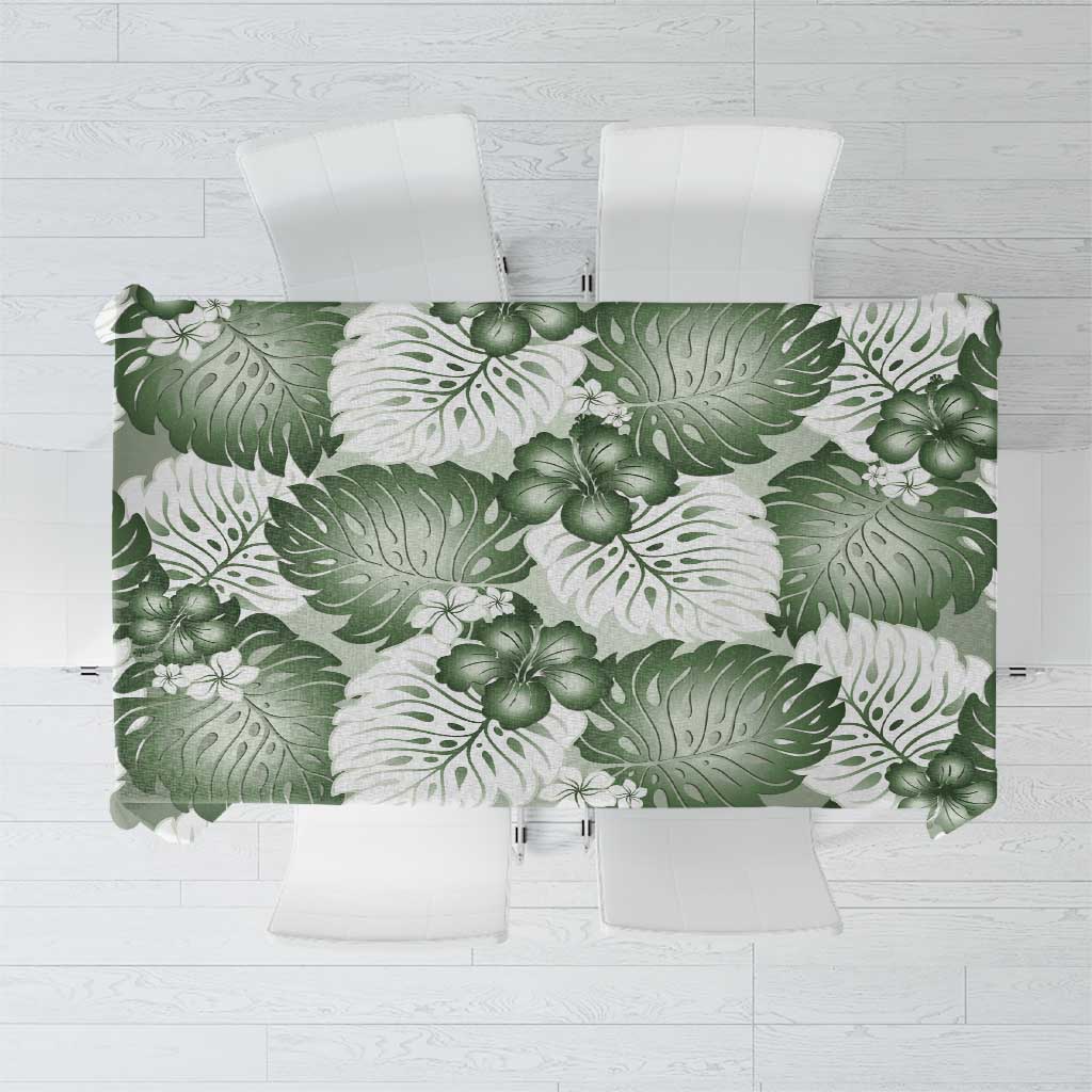 Sage Green Aloha Hawaii Tablecloth Monstera Hibiscus Plumeria Seamless Vibes - Polynesian Pride