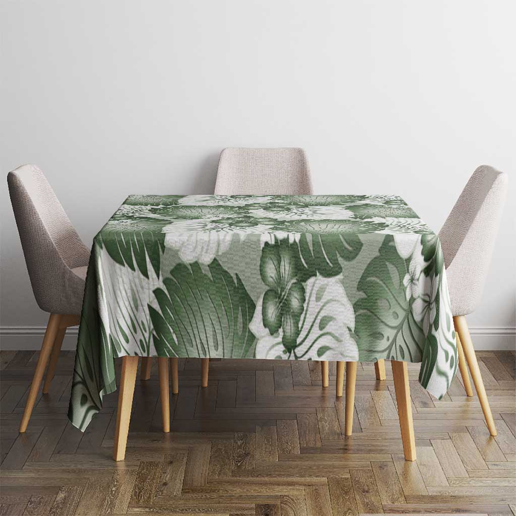 Sage Green Aloha Hawaii Tablecloth Monstera Hibiscus Plumeria Seamless Vibes - Polynesian Pride
