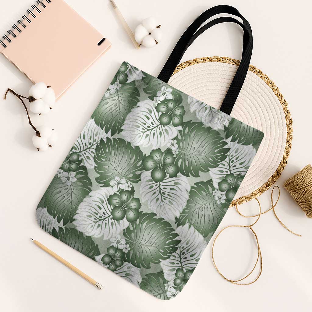 Sage Green Aloha Hawaii Tote Bag Monstera Hibiscus Plumeria Seamless Vibes - Polynesian Pride