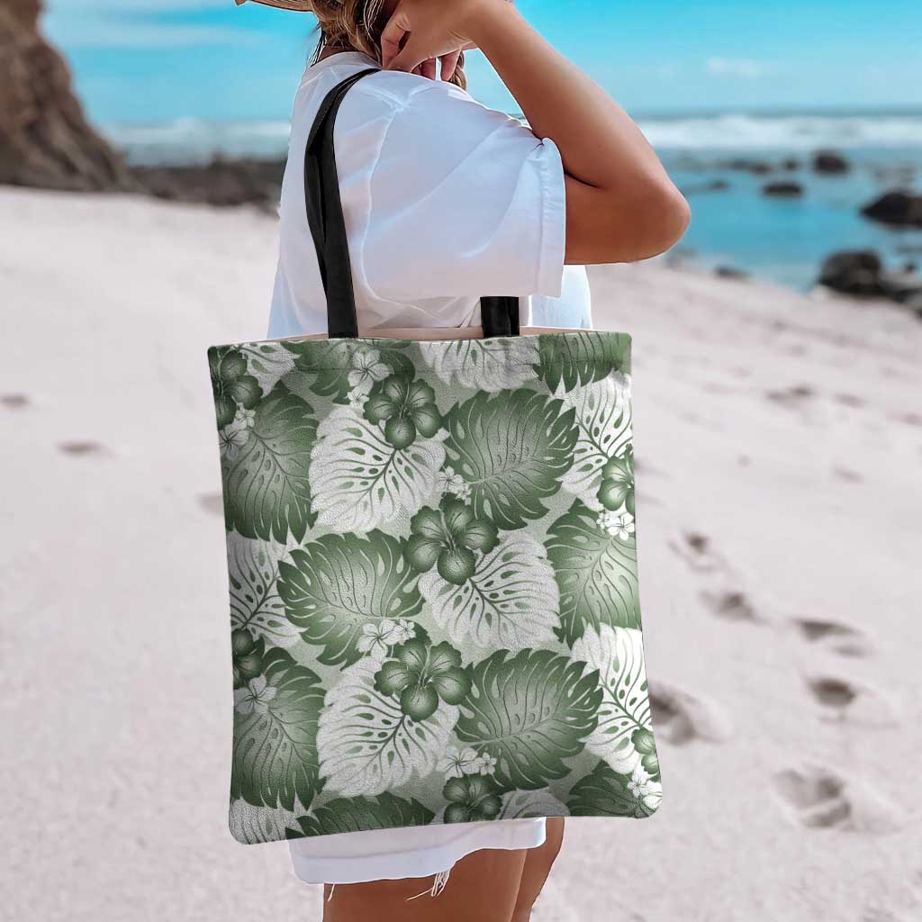 Sage Green Aloha Hawaii Tote Bag Monstera Hibiscus Plumeria Seamless Vibes - Polynesian Pride