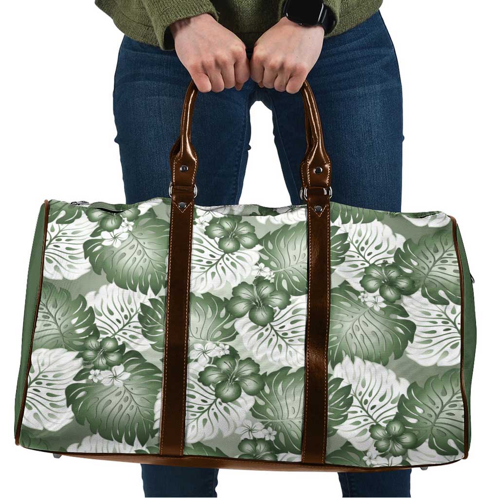Sage Green Aloha Hawaii Travel Bag Monstera Hibiscus Plumeria Seamless Vibes - Polynesian Pride