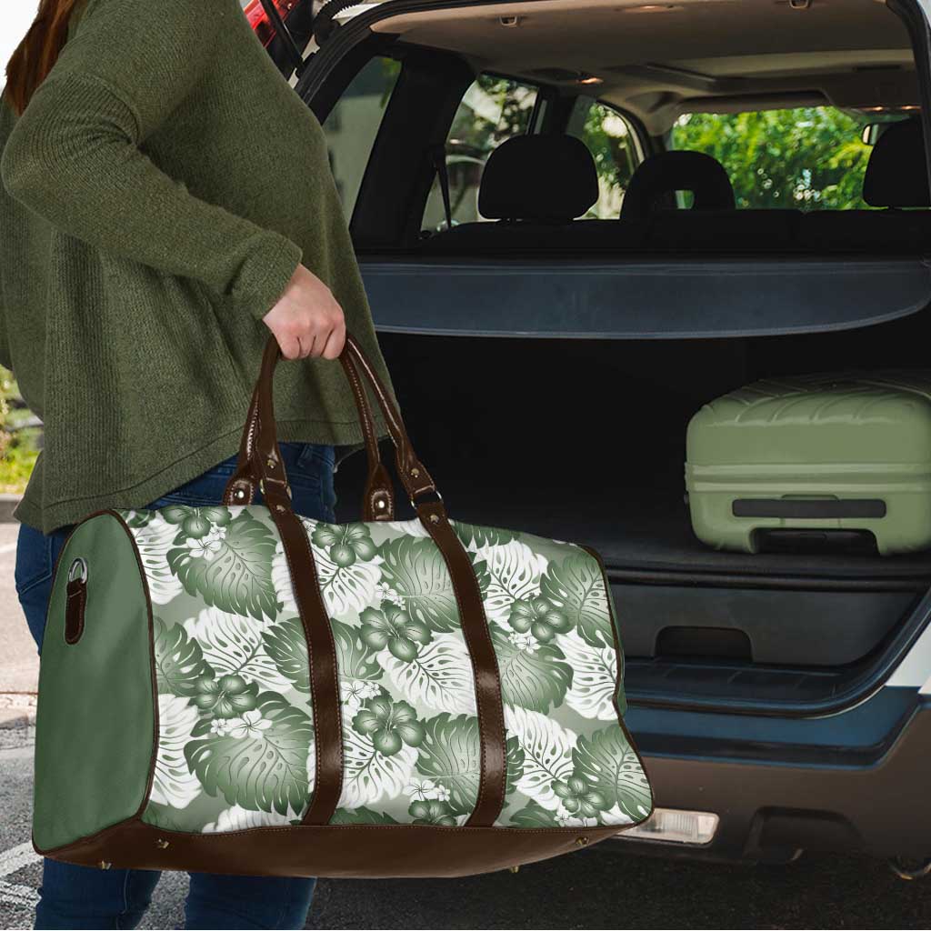 Sage Green Aloha Hawaii Travel Bag Monstera Hibiscus Plumeria Seamless Vibes - Polynesian Pride