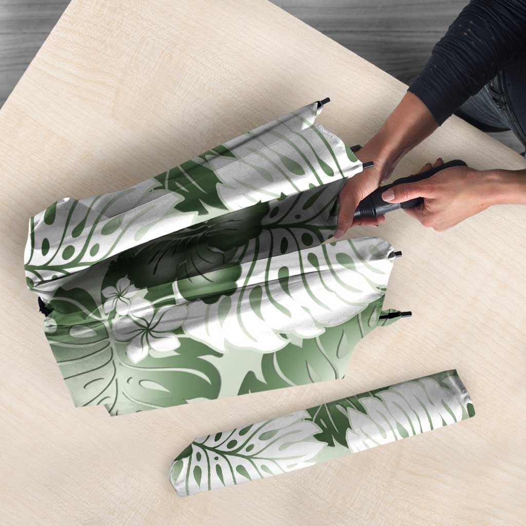Sage Green Aloha Hawaii Umbrella Monstera Hibiscus Plumeria Seamless Vibes - Polynesian Pride