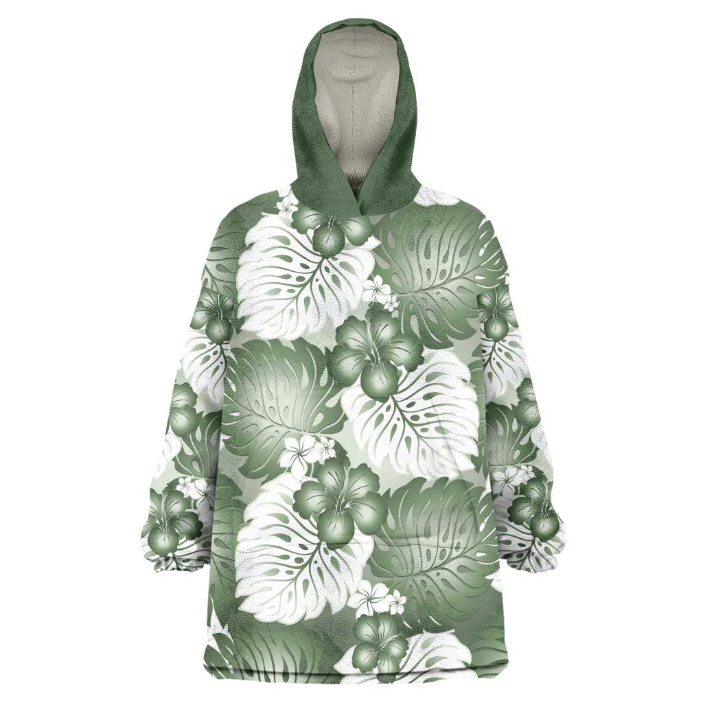 Sage Green Aloha Hawaii Wearable Blanket Hoodie Monstera Hibiscus Plumeria Seamless Vibes - Polynesian Pride
