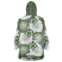 Sage Green Aloha Hawaii Wearable Blanket Hoodie Monstera Hibiscus Plumeria Seamless Vibes - Polynesian Pride