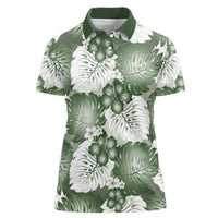 Sage Green Aloha Hawaii Women Polo Shirt Monstera Hibiscus Plumeria Seamless Vibes - Polynesian Pride
