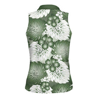 Sage Green Aloha Hawaii Women Sleeveless Polo Shirt Monstera Hibiscus Plumeria Seamless Vibes - Polynesian Pride