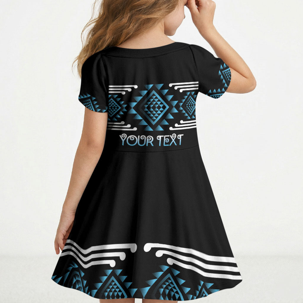 Aotearoa Atua Ranginui Personalised Kid Short Sleeve Dress Maori Sky Father Taniko Motifs LT14 - Polynesian Pride