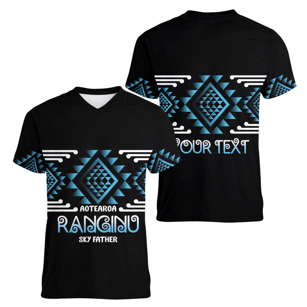 Aotearoa Atua Ranginui Personalised Women V-Neck T-Shirt Maori Sky Father Taniko Motifs LT14 - Polynesian Pride